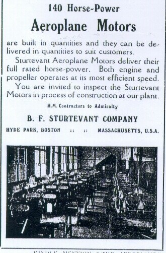 Advert for the Sturtevant 8 in The Aeroplane November 1916