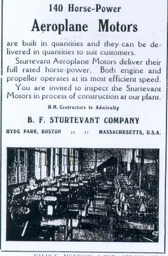 Advert for the Sturtevant 8 in The Aeroplane November 1916
